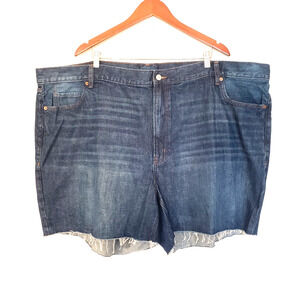 Old Navy Plus SIZE 28 High Rise Slouchy Straight Dark Jean Shorts Denim Raw Hem